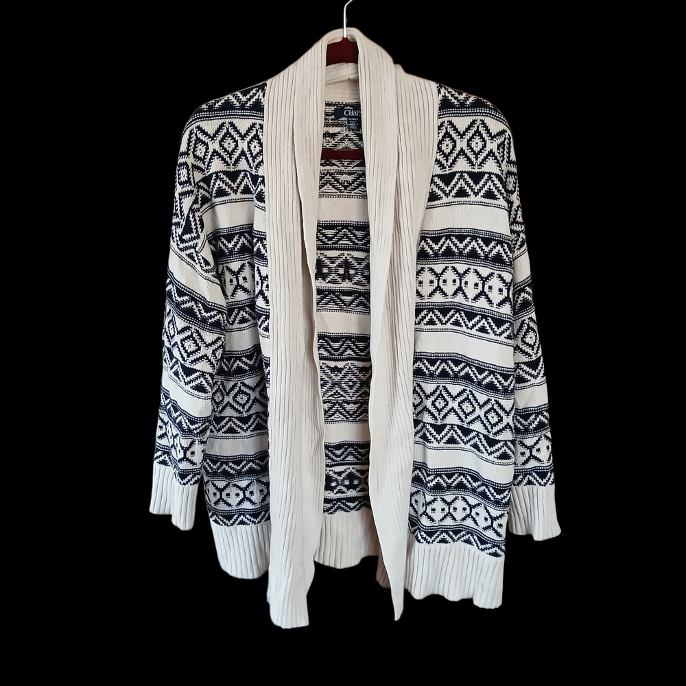 Chaps Black and White Patterned Cardigan